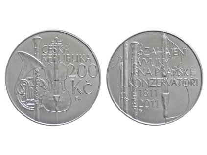 Strieborná minca 200 Kč k 200. výročí zahájení výuky na Pražské konzervatoři 2011 Proof
