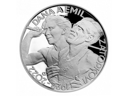 Strieborná minca 200 Kč k 100. výročí narození Dany a Emila Zátopkových 2022 Proof