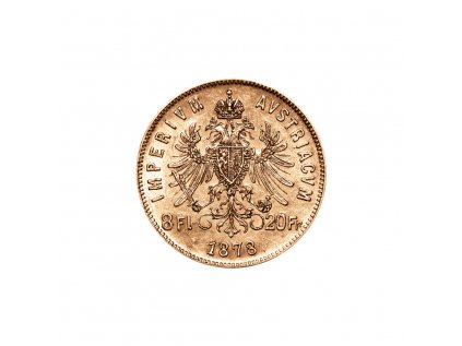 Zlatá mince 8 gulden 20 Fr Františka Josefa I. Rakouská ražba 1877