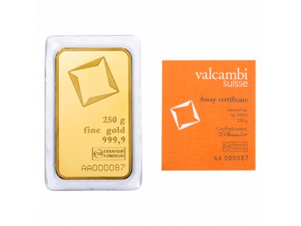 250g investičná zlatá tehlička Valcambi | Ražený slitek
