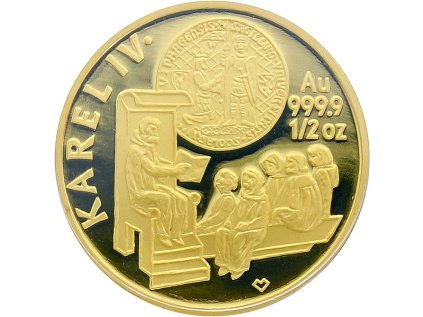 000214 zlata mince 5000 kc karel iv zalozeni univerzity karlovy 1998 1999 proof 01 det