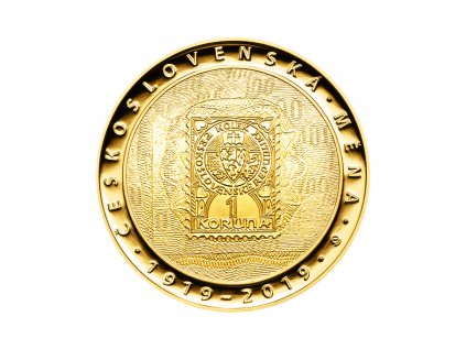 Zlatá mince 10000 Kč Zavedení československé měny 1oz 2019 Proof