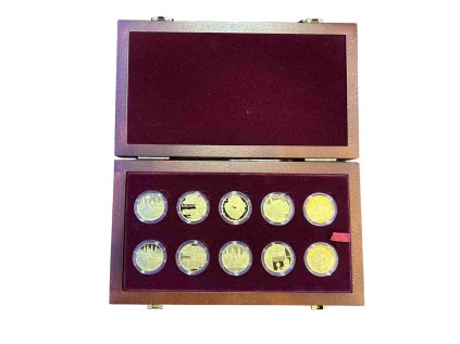 Sada 10 zlatých pamětních mincí ČNB z cyklu Městské památkové rezervace v kvalitě Proof
