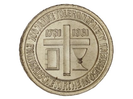Strieborná minca 500 Schilling Toleranční patent evangelická církev v Rakúsku 1981