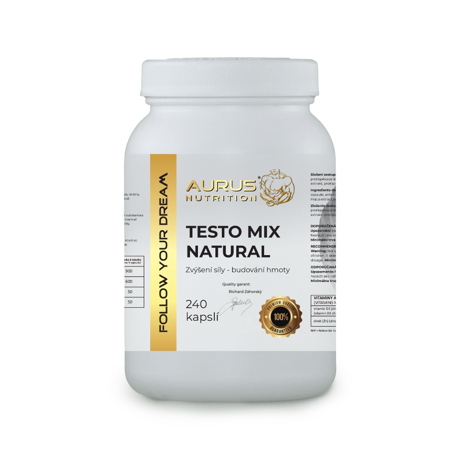 TESTO MIX NATURAL, 240 KAPSLÍ, ZVÝŠENÍ SÍLY - BUDOVÁNÍ HMOTY, BALENÍ NA 2 MĚSÍCE