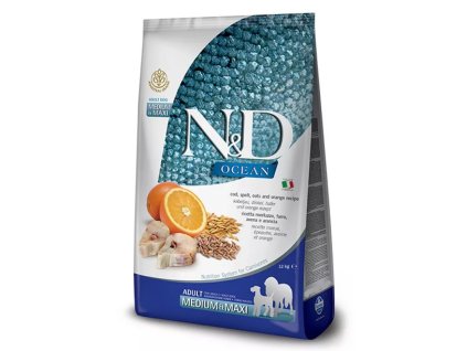 Farmina N&D dog OCEAN AG adult medium & maxi codfish spelt oats & orange 12 kg
