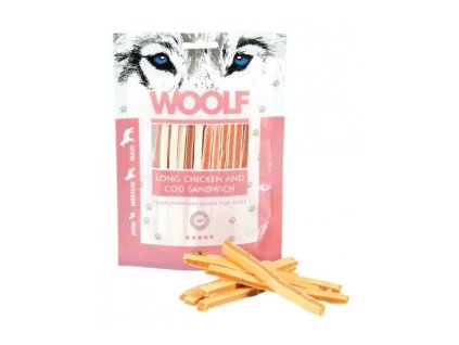 Pamlsok Woolf Dog Chicken & Codfish Soft Sandwich LONG 100 g