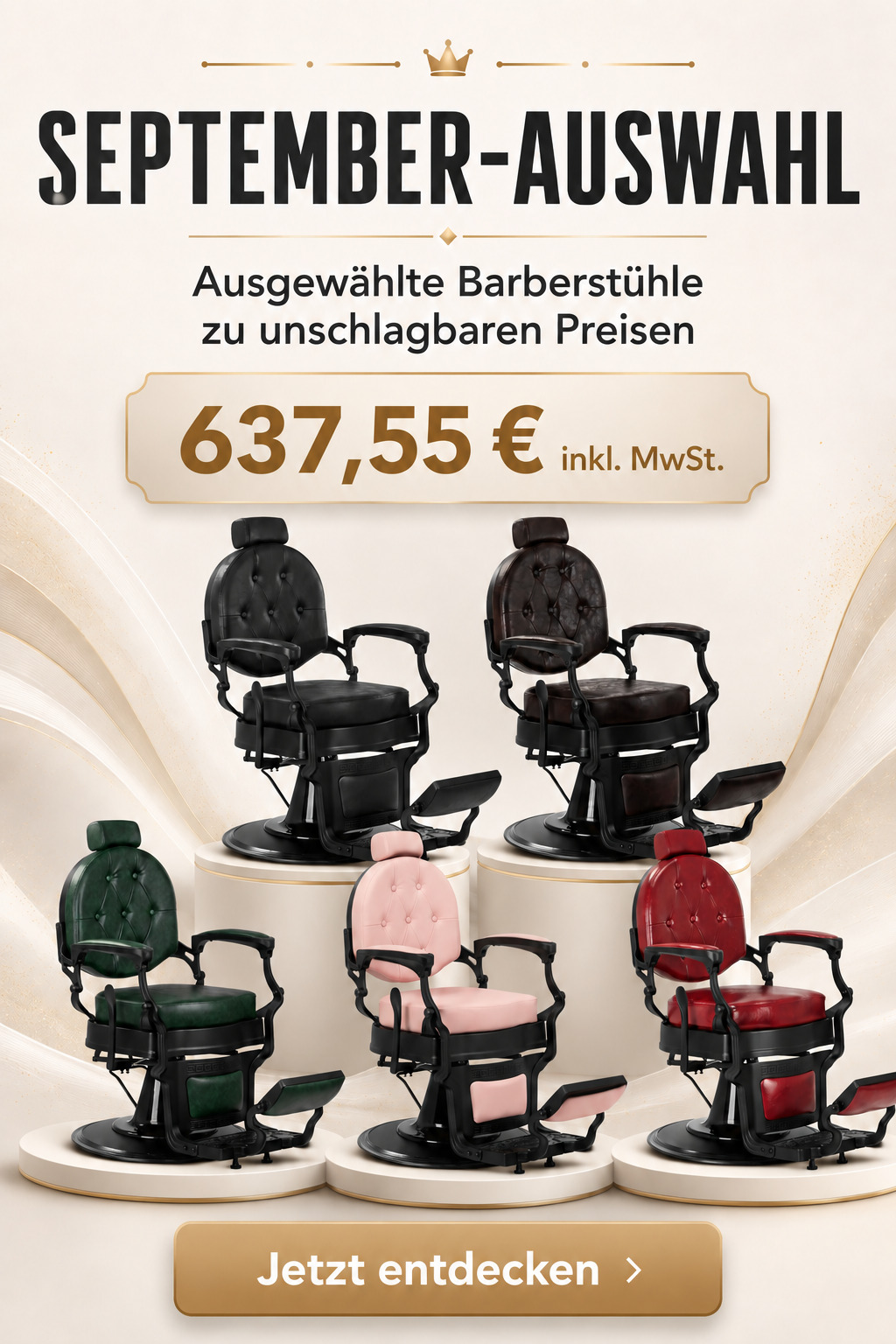 September-Aktion – ausgewählte Barberstühle für 599,25 € inkl. MwSt.