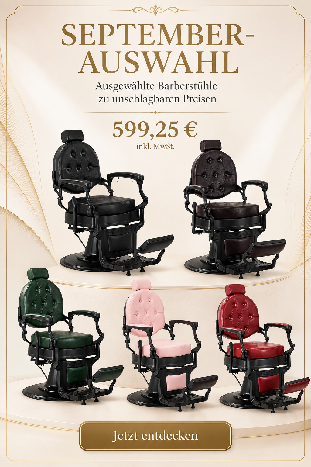 September-Aktion – ausgewählte Barberstühle für 599,25 € inkl. MwSt.
