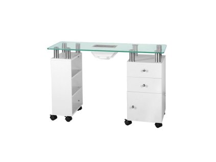 21549 2 skleneny manikurni stul 013b s odsavackou prachu bily