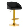 Barhocker QS-B16G Velvet Black – Schwarzer Samthocker mit goldener Basis