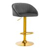 Barhocker QS-B16G Velvet Grau – Grauer Samthocker mit goldener Basis