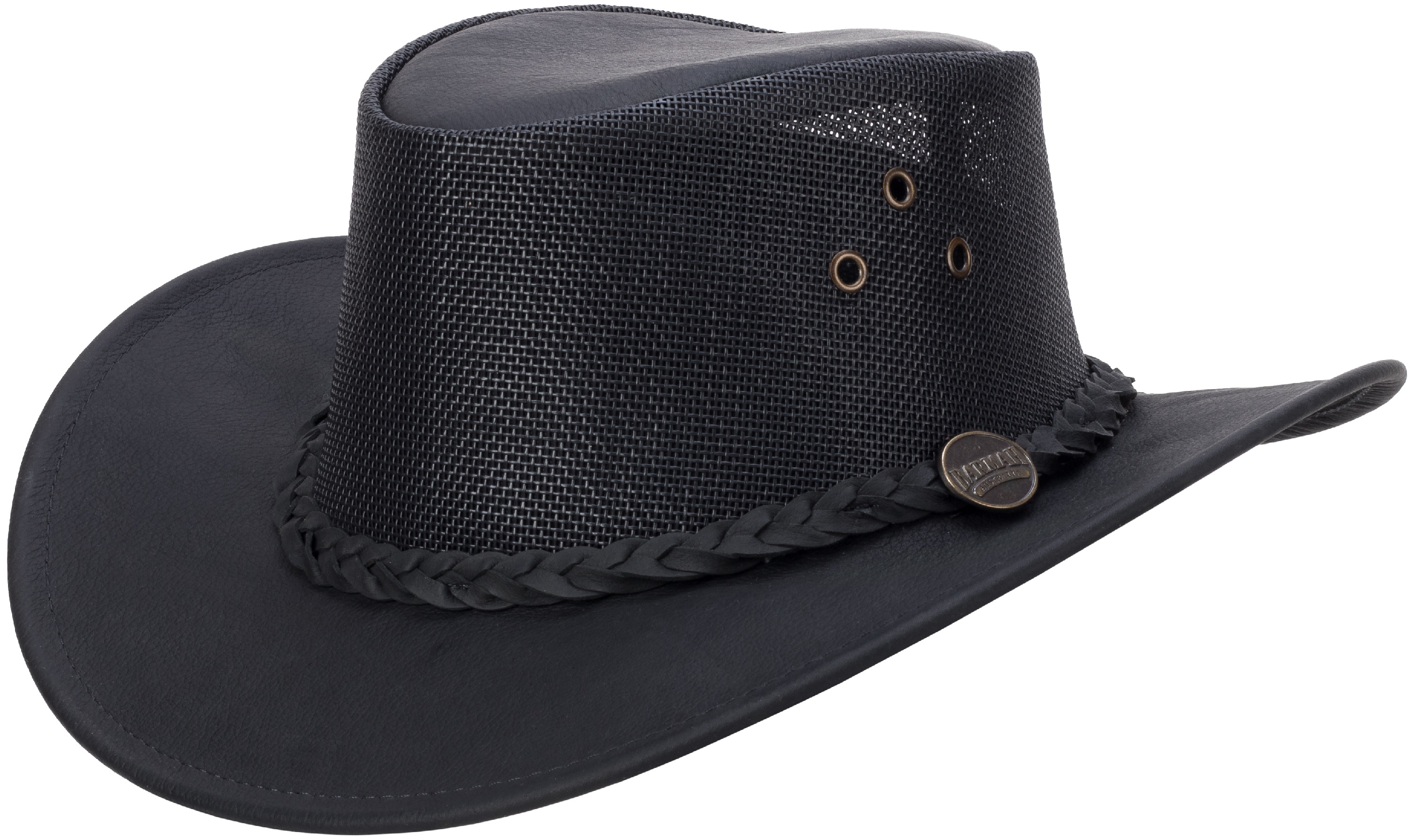 BUSHIE KANGAROO COOLER- australský černý kožený klobouk Barmah