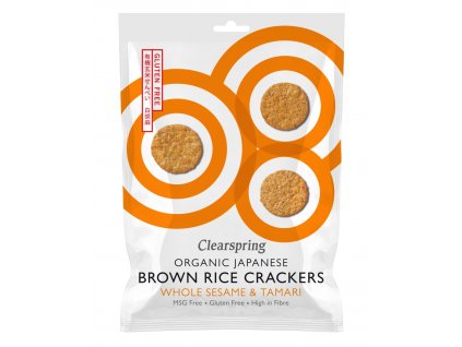 Japonské krekry z hnědé rýže s bílým sezamem, bio - Clearspring, 40g