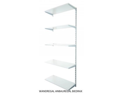 Wandregal - Anbauregal 25 x 40 x 200 cm, Farbe silber - 5 Fachboden grau