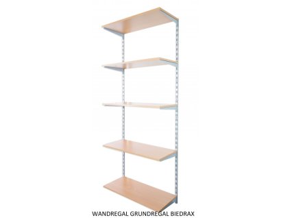 Wandregal - Grundregal 20 x 80 x 200 cm, Farbe silber - 5 Fachboden Buche