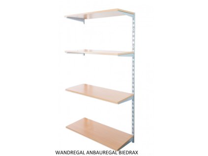 Wandregal - Anbauregal 25 x 80 x 150 cm, Farbe silber - 4 Fachboden Buche