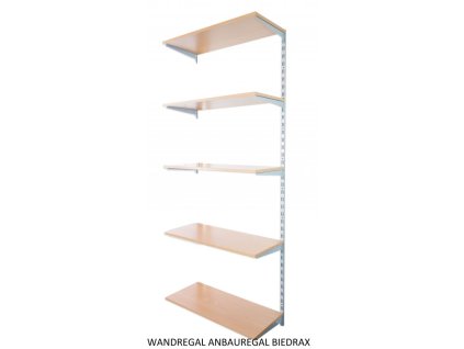 Wandregal - Anbauregal 25 x 80 x 200 cm, Farbe silber - 5 Fachboden Buche