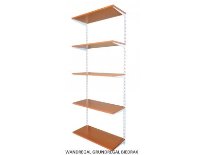 Wandregal - Grundregal 25 x 60 x 200 cm, Farbe weiss - 5 Fachboden Kirsche