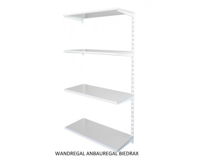 Wandregal - Anbauregal 20 x 80 x 150 cm, Farbe weiss - 4 Fachboden grau