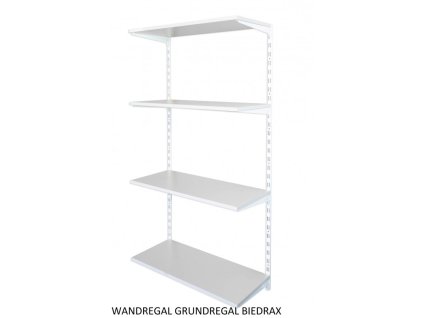 Wandregal - Grundregal 25 x 40 x 150 cm, Farbe weiss - 4 Fachboden grau