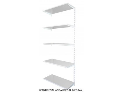 Wandregal - Anbauregal 30 x 40 x 200 cm, Farbe weiss - 5 Fachboden grau
