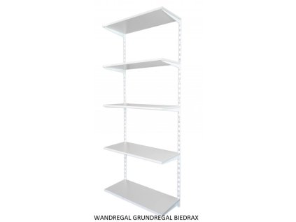 Wandregal - Grundregal 35 x 40 x 200 cm, Farbe weiss - 5 Fachboden grau
