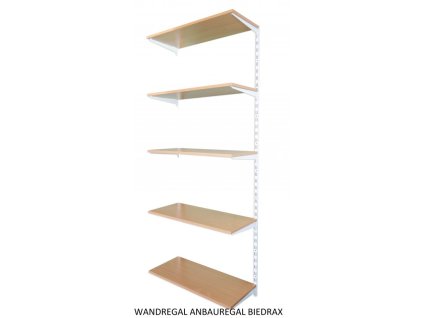 Wandregal - Anbauregal 20 x 80 x 200 cm, Farbe weiss - 5 Fachboden Buche