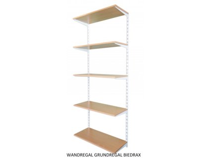 Wandregal - Grundregal 25 x 60 x 200 cm, Farbe weiss - 5 Fachboden Buche
