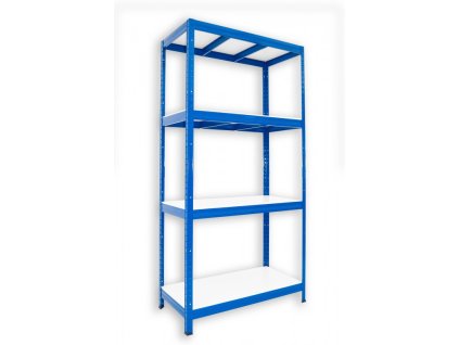 Metallregal mit weissböden Biedrax 35 x 120 x 180 cm blau - 4 Laminatboden weiss 12 mm