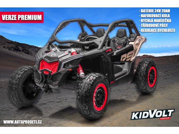 Dětská buggy CAN-AM Maverick XXL PREMIUM  - 24V 20Ah - 4x200W - khaki  nafukovací kola - regulace rychlosti - tříbodové pásy