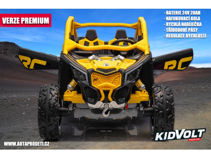 Dětská buggy CAN-AM Maverick XXL PREMIUM  - 24V 20Ah - 4x200W - žlutá  nafukovací kola - regulace rychlosti - tříbodové pásy