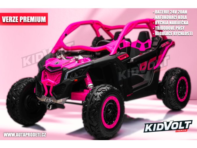 Dětská buggy CAN-AM Maverick XXL PREMIUM  - 24V 20Ah - 4x200W - růžová  nafukovací kola - regulace rychlosti - tříbodové pásy