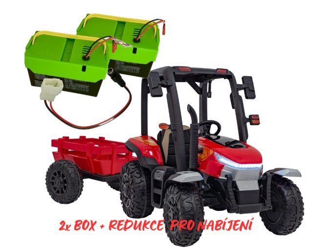 Elektrický traktor s valníkem pro děti BLAST 206 | 2x200W | + BOX 7Ah | červená  EVA kola | valník v ceně | náhradní bateriový box a redukce pro nabíjení mimo vozítko