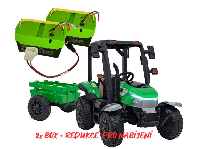 Elektrický traktor s valníkem pro děti BLAST 206 | 2x200W | + BOX 7Ah | zelená  EVA kola | valník v ceně | náhradní bateriový box a redukce pro nabíjení mimo vozítko