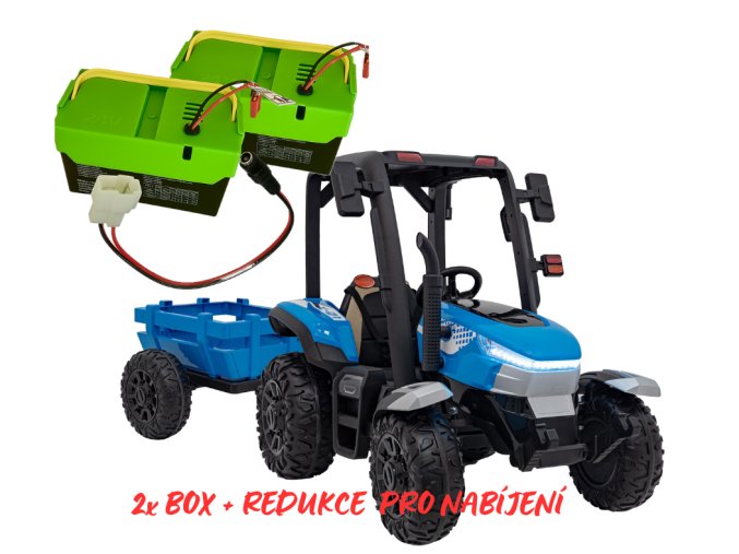 Elektrický traktor s valníkem pro děti BLAST 206 | 2x200W | + BOX 7Ah | modrá  EVA kola | valník v ceně | náhradní bateriový box a redukce pro nabíjení mimo vozítko