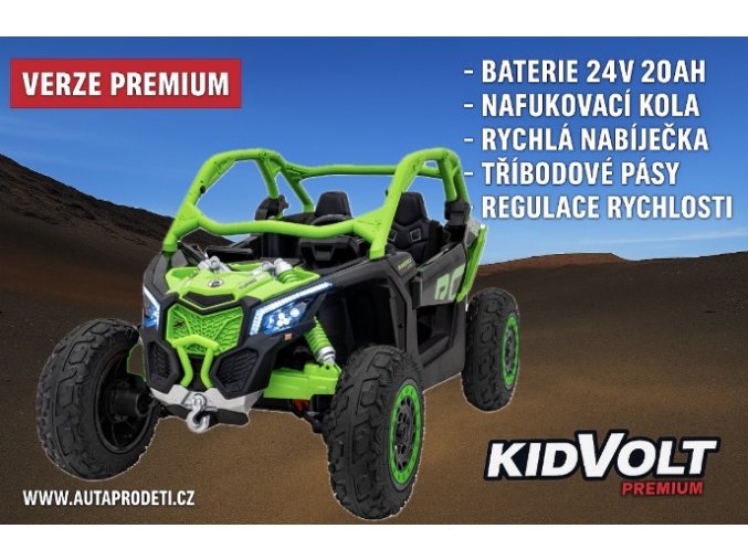 Dětská buggy CAN-AM Maverick XXL PREMIUM  - 24V 20Ah - 4x200W - zelená  nafukovací kola - regulace rychlosti - tříbodové pásy