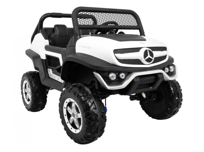 Elektrické auto Mercedes UNIMOG | 4x4 | 12V | bílý  180W | 2 děti | 12V 10Ah + Řidičský průkaz + Pexeso