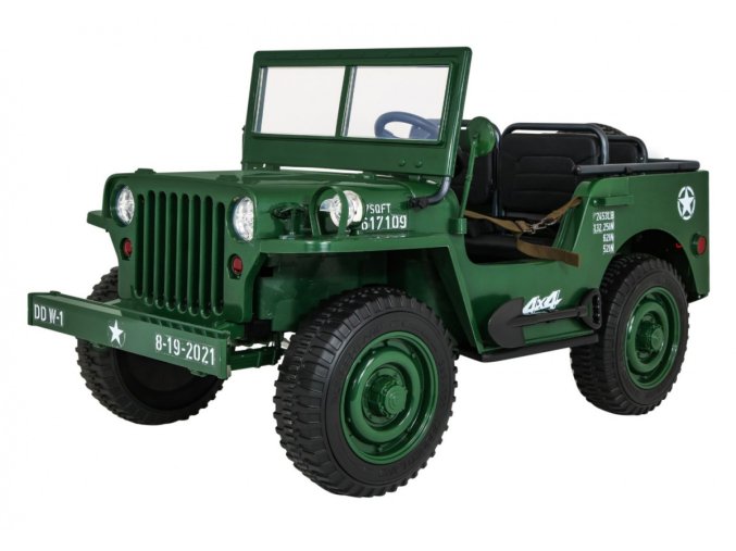 Džíp Willys 4x4 XXL | třímístný | 12V  | zelená  12V 14Ah | 180W | EVA kola | Bluetooth | 3 děti