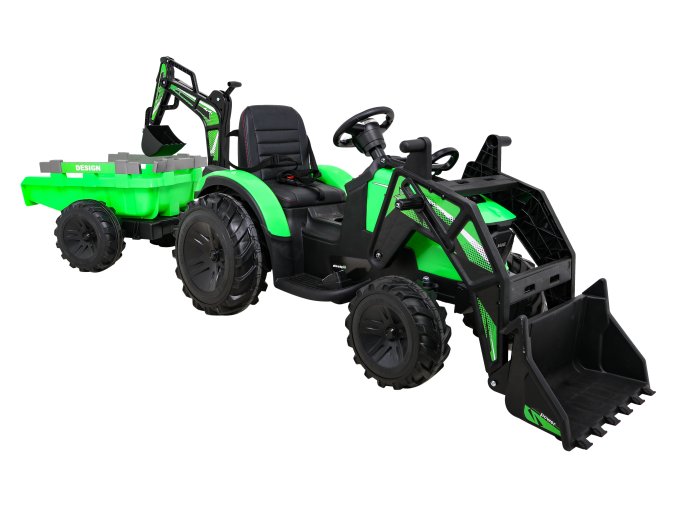 Dětský elektrický traktor - bagr 720-T vč. valníku | 2x45W | zelená  EVA kola | valník | 90W | nosnost 30kg