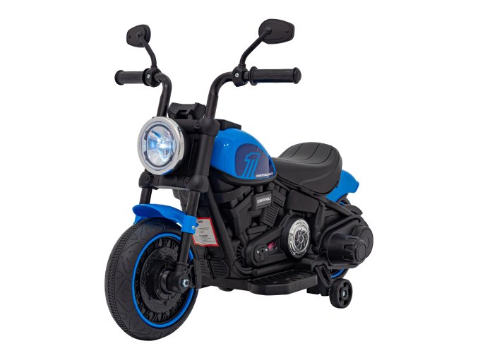 Dětský elektrický chopper motorka FASTER | modrá  FM rádio, vstup na SD karty, USB, indikátor stavu baterie