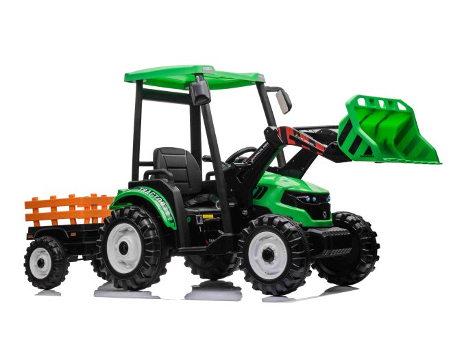 MEGA dětský elektrický traktor D68 s valníkem a nakladačem | 2x200W | zelená  PLASTOVÁ KOLA | VALNÍK I NAKLADAČ SOUČÁSTÍ CENY