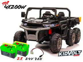Elektrické dětské auto buggy, šestikolka 4x200W 7Ah + EXTRA 7Ah - černá  EVA KOLA | BLUETOOTH | 24V | 4x6 | 800W