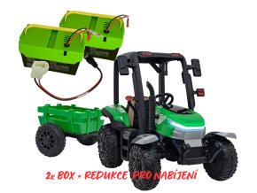 Elektrický traktor s valníkem pro děti BLAST 206 | 2x200W | + BOX 7Ah | zelená  EVA kola | valník v ceně | náhradní bateriový box a redukce pro nabíjení mimo vozítko