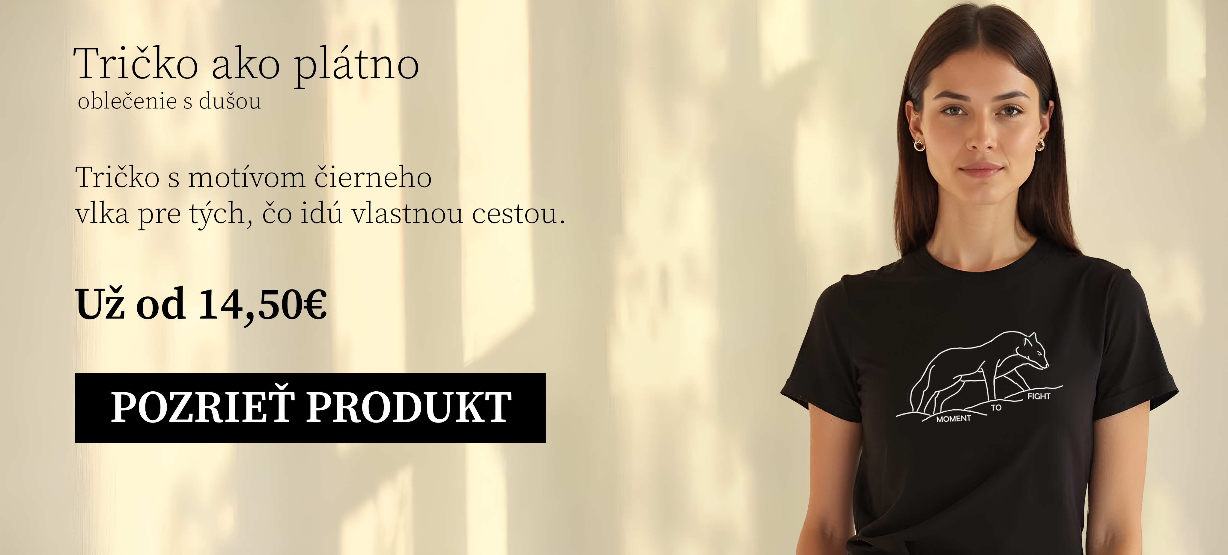 dámske čierne tričko s motívom vlka