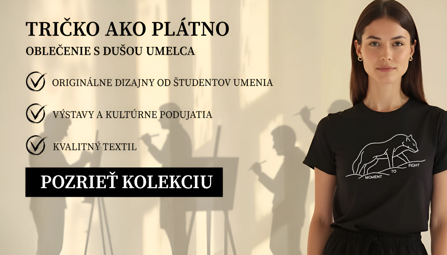 dámske čierne tričko s motívom vlka