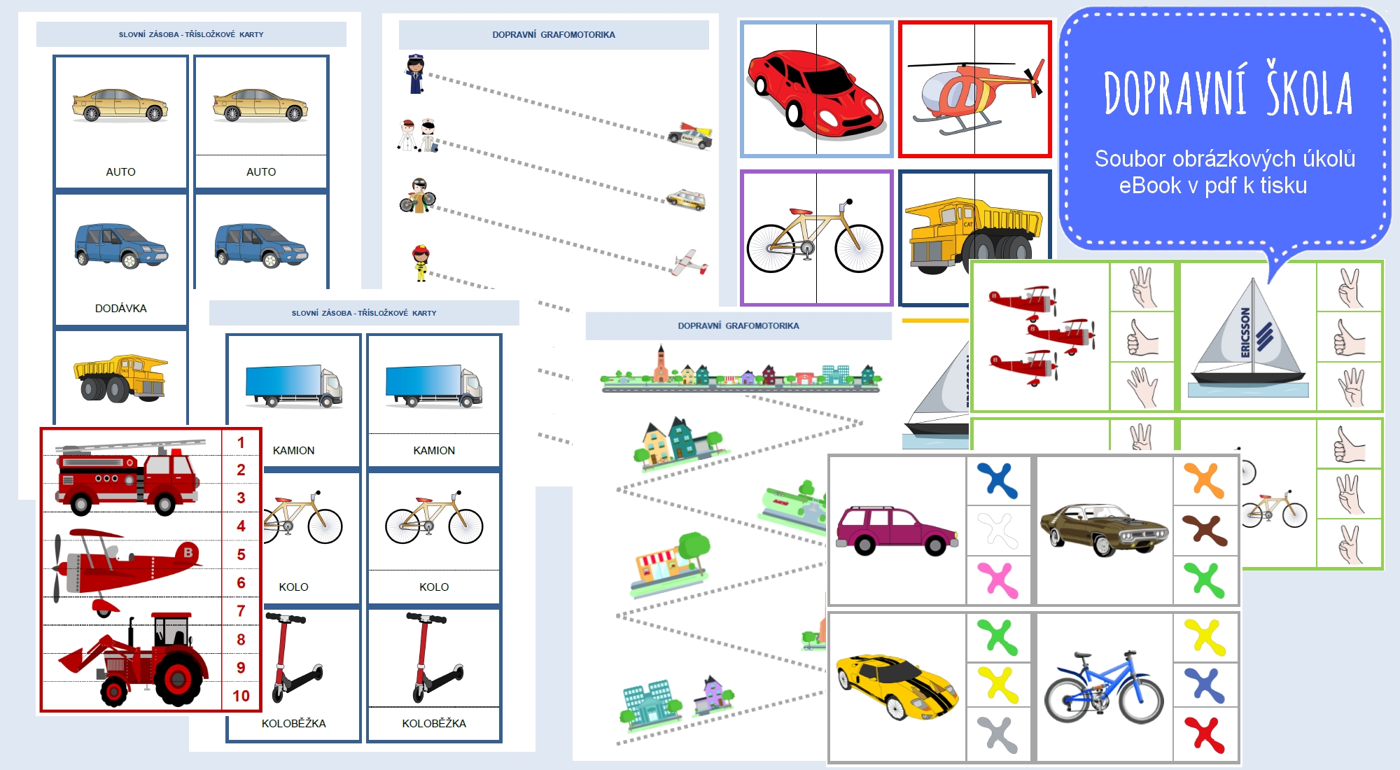 Dopravní škola, soubor úkolů pro malé děti v eBooku