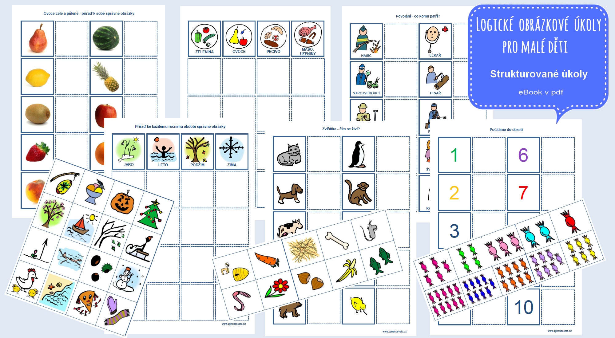 Logické obrázkové úkoly pro malé děti, strukturované úkoly pro děti s autismem, pdf