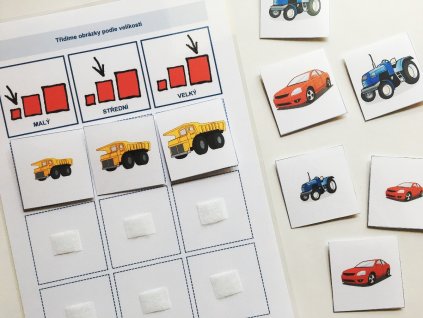 Dopravní prostředky - velikosti. Strukturovaná výuková pomůcka pro děti s autismem