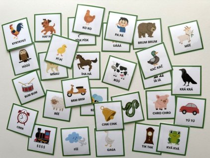 Obrázkové kartičky pro nejmenší - zvuky, citoslovce. Výuková pomůcka pro rozvoj řeči